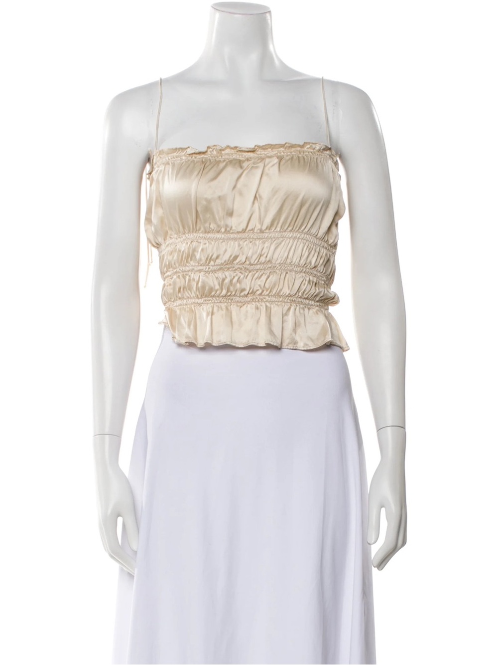 Reformation Champagne Satin Smocked Tank Top